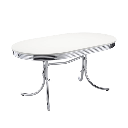 Retro Oval Dining Table Glossy White and Chrome image