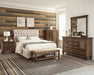 Devon 4-piece Upholstered Eastern King Bedroom Set Beige and Burnished Oak image