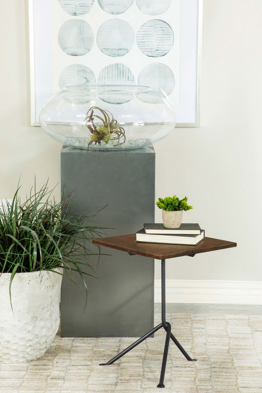 Heitor Square Accent Table with Tripod Legs Dark Brown and Gunmetal image