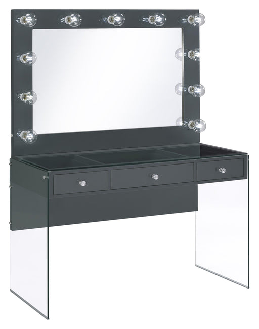 Afshan 3-drawer Vanity Desk with Lighting Mirror Grey High Gloss image