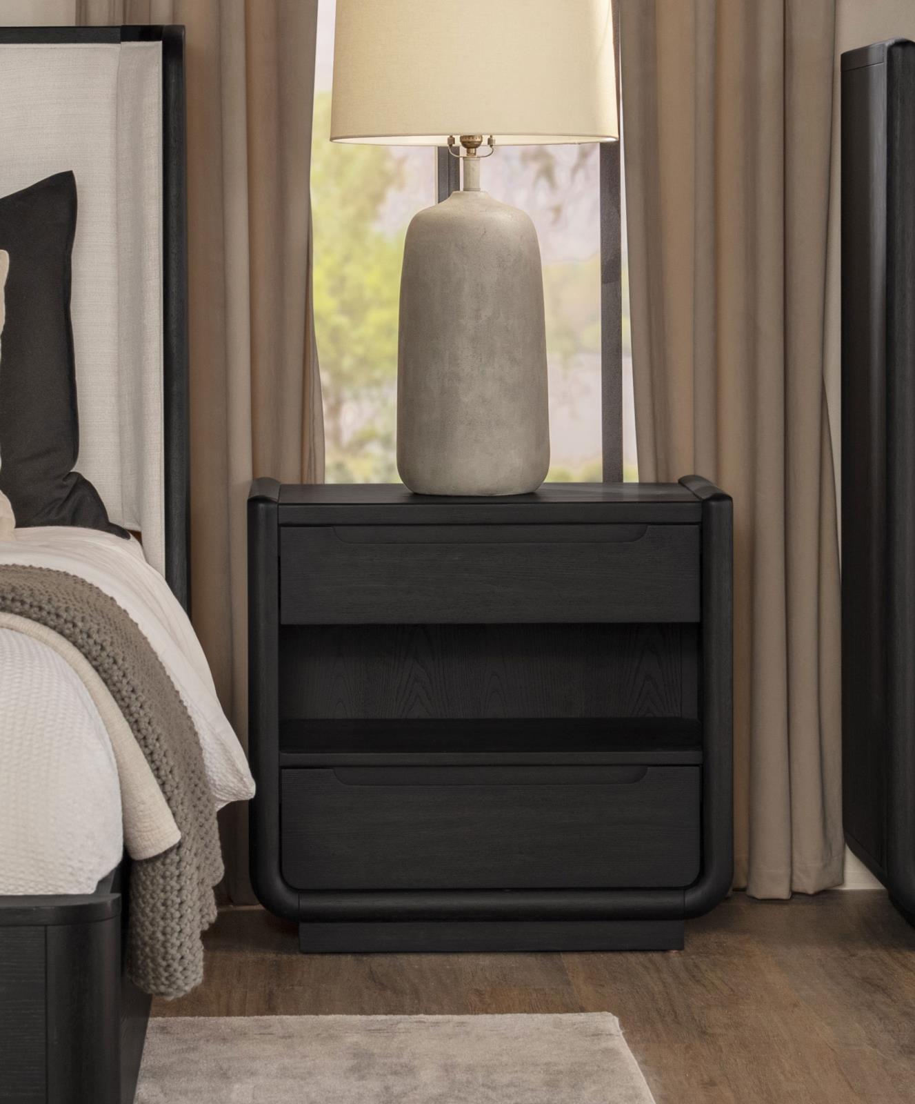 Leandro 2-drawer LED Nightstand with USB Burnished Black - Image 2