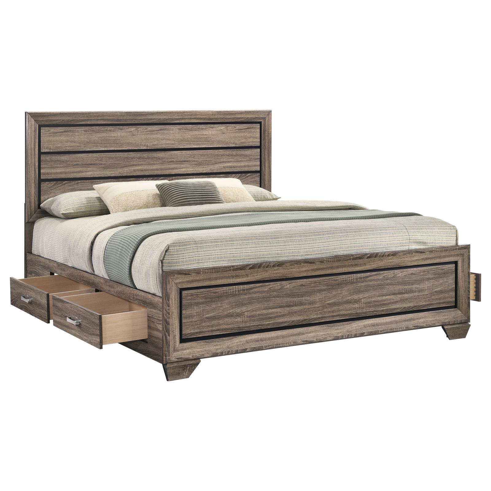Kauffman Wood Eastern King Storage Panel Bed Washed Taupe - Image 6