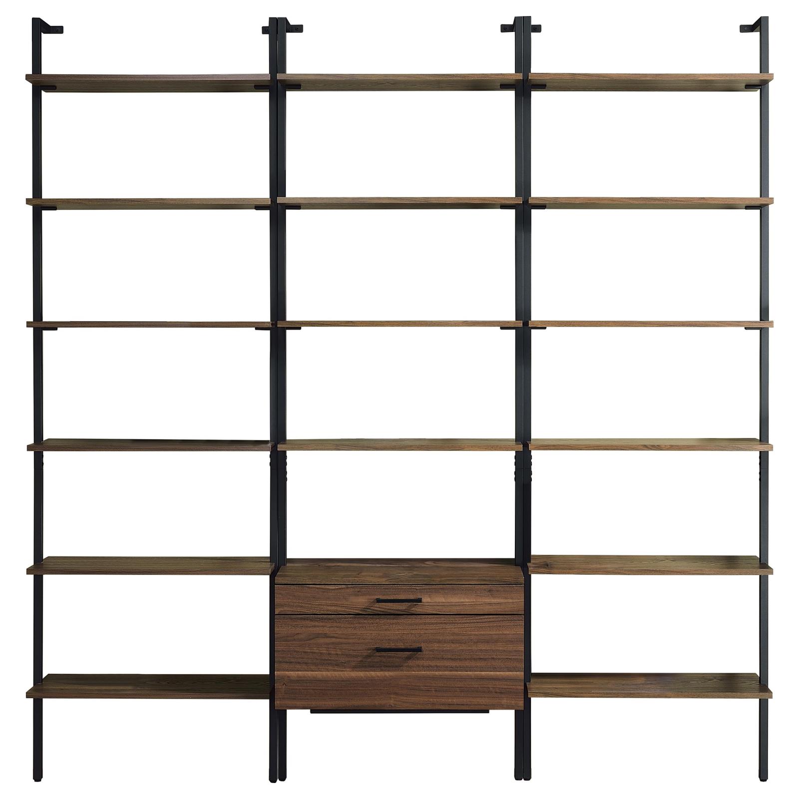 Owens 3-piece 96-inch Wall Mounted Bookshelf Set Walnut - Image 2