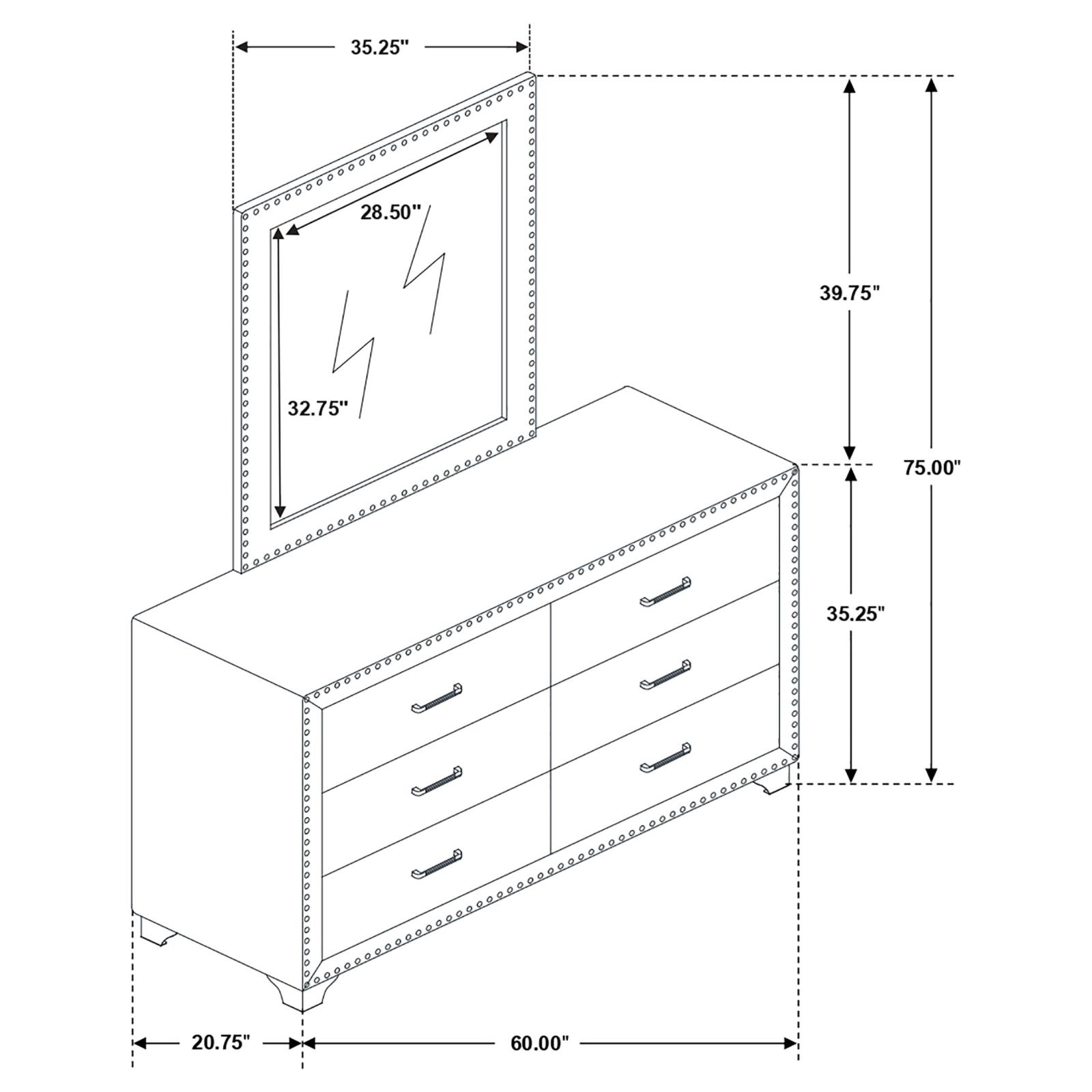 Melody 6-drawer Upholstered Dresser with Mirror Grey - Image 5