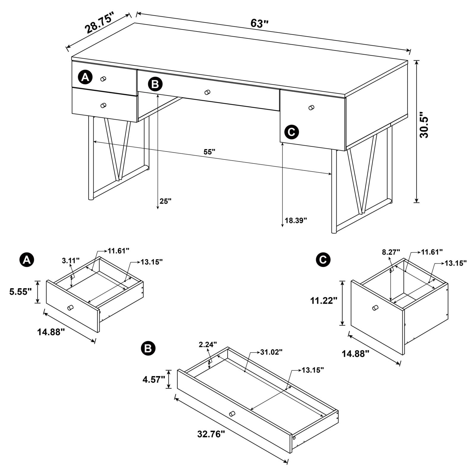 Analiese 63-inch 4-drawer Writing Desk Mango - Image 11