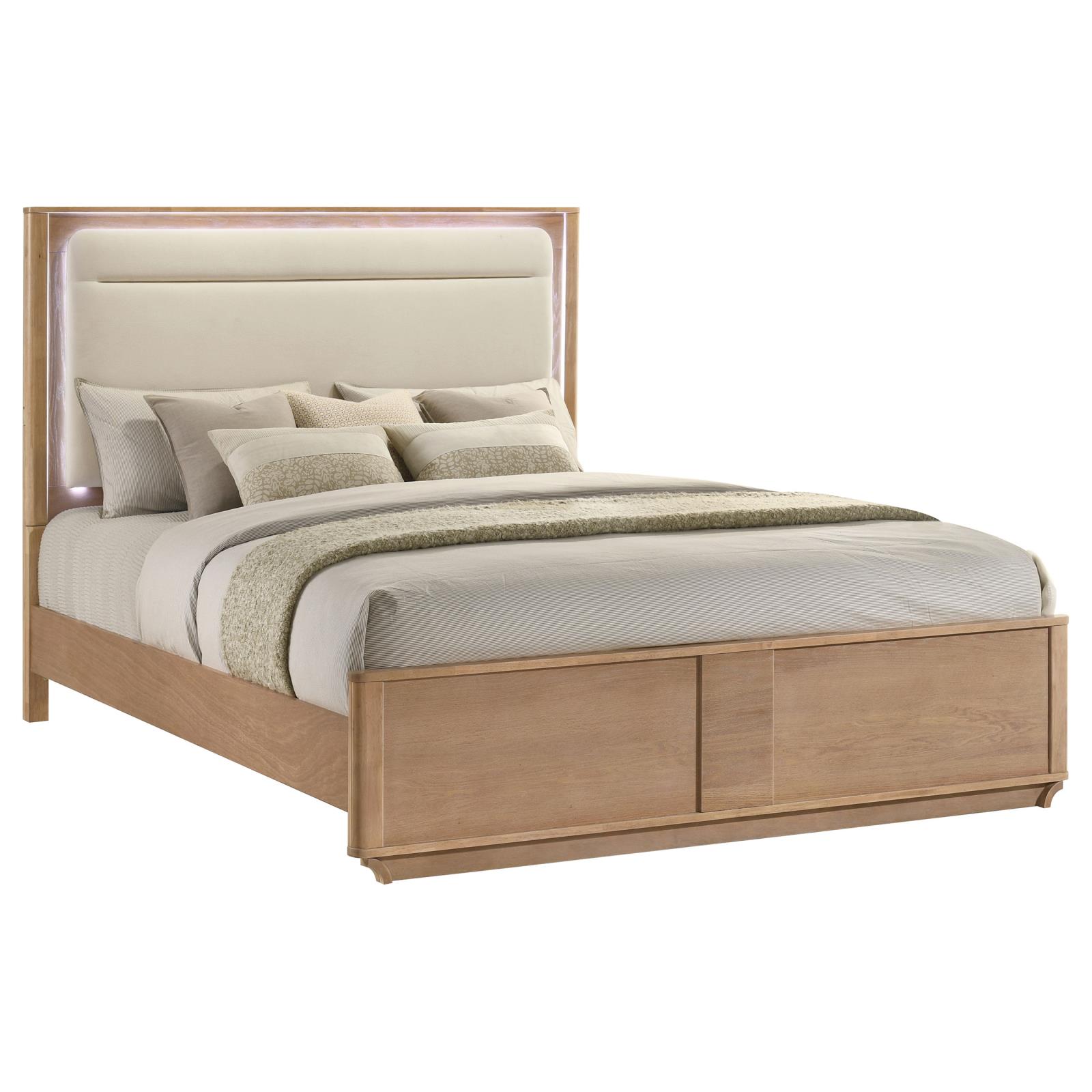 Leanne Eastern King LED Panel Bed Off White and Light Oak - Image 3