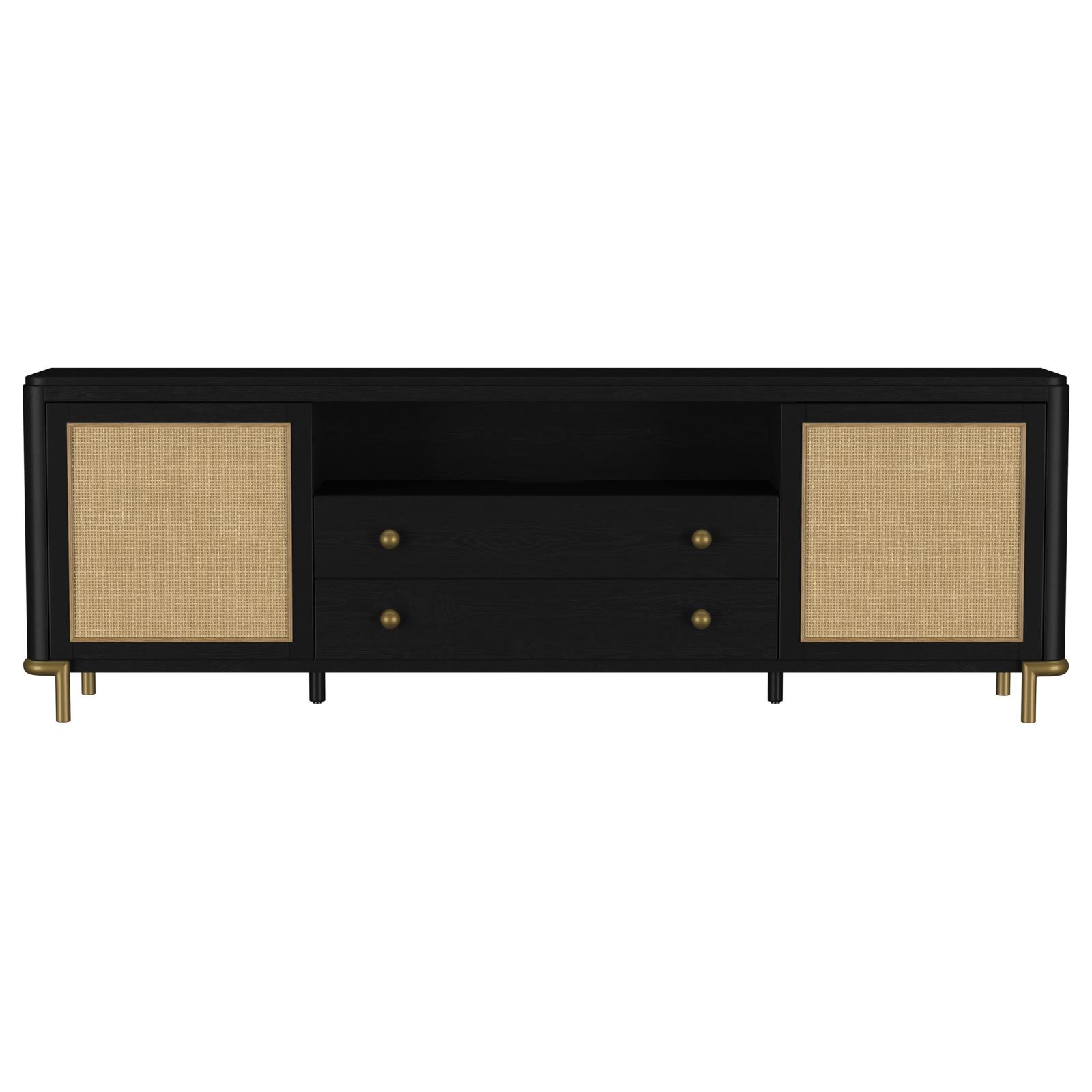 Arini Rattan Cane 2-door TV Stand Media Console Black - Image 4