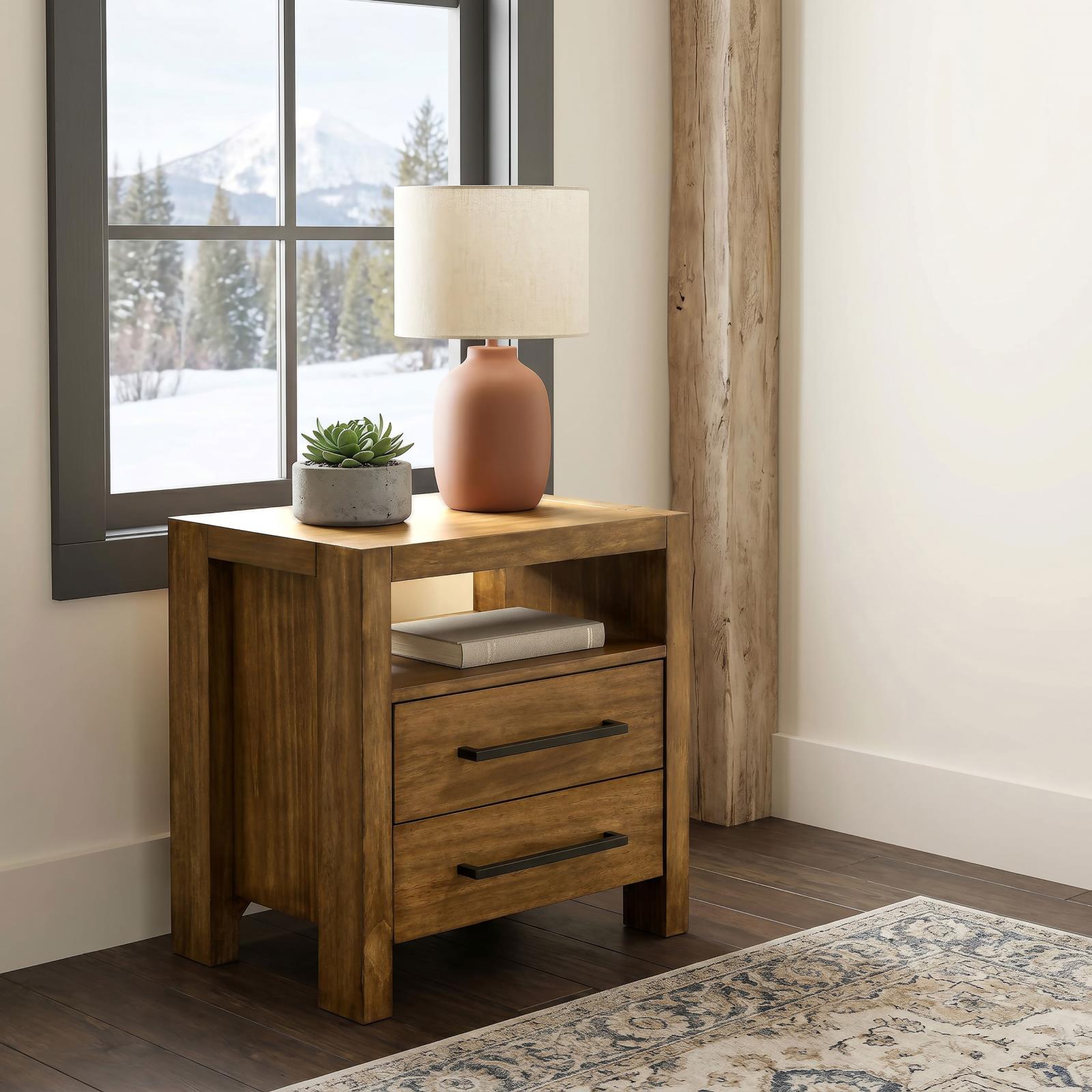 Adderley 2-drawer Nightstand Bedside Table Warm Brown - Image 2