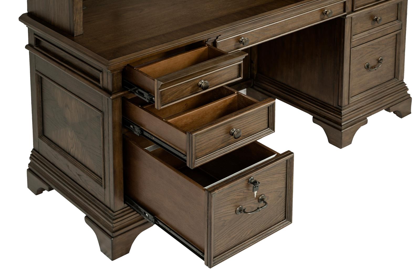 Hartshill 66-inch 5-drawer Credenza with Hutch Burnished Oak - Image 11