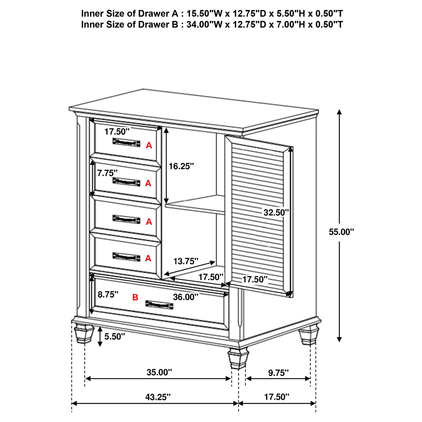 Franco 5-drawer Door Chest Distressed White - Image 3