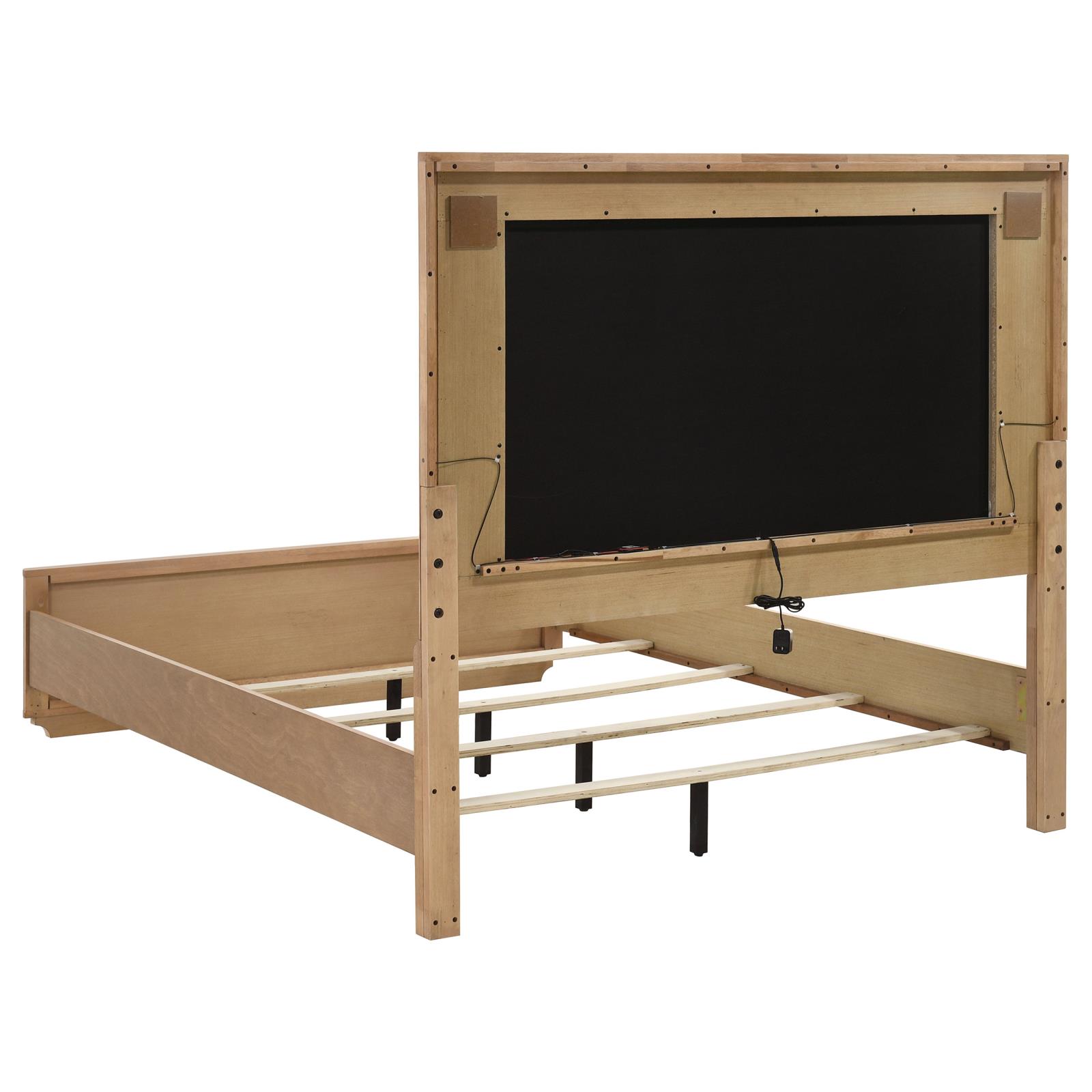Leanne Queen LED Panel Bed Off White and Light Oak - Image 5