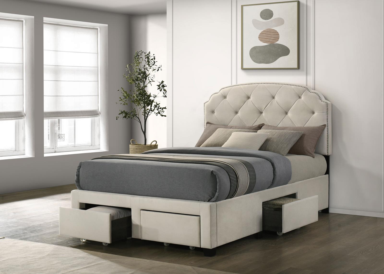 Marianna 4-drawer Upholstered Full Storage Bed Cream - Image 2