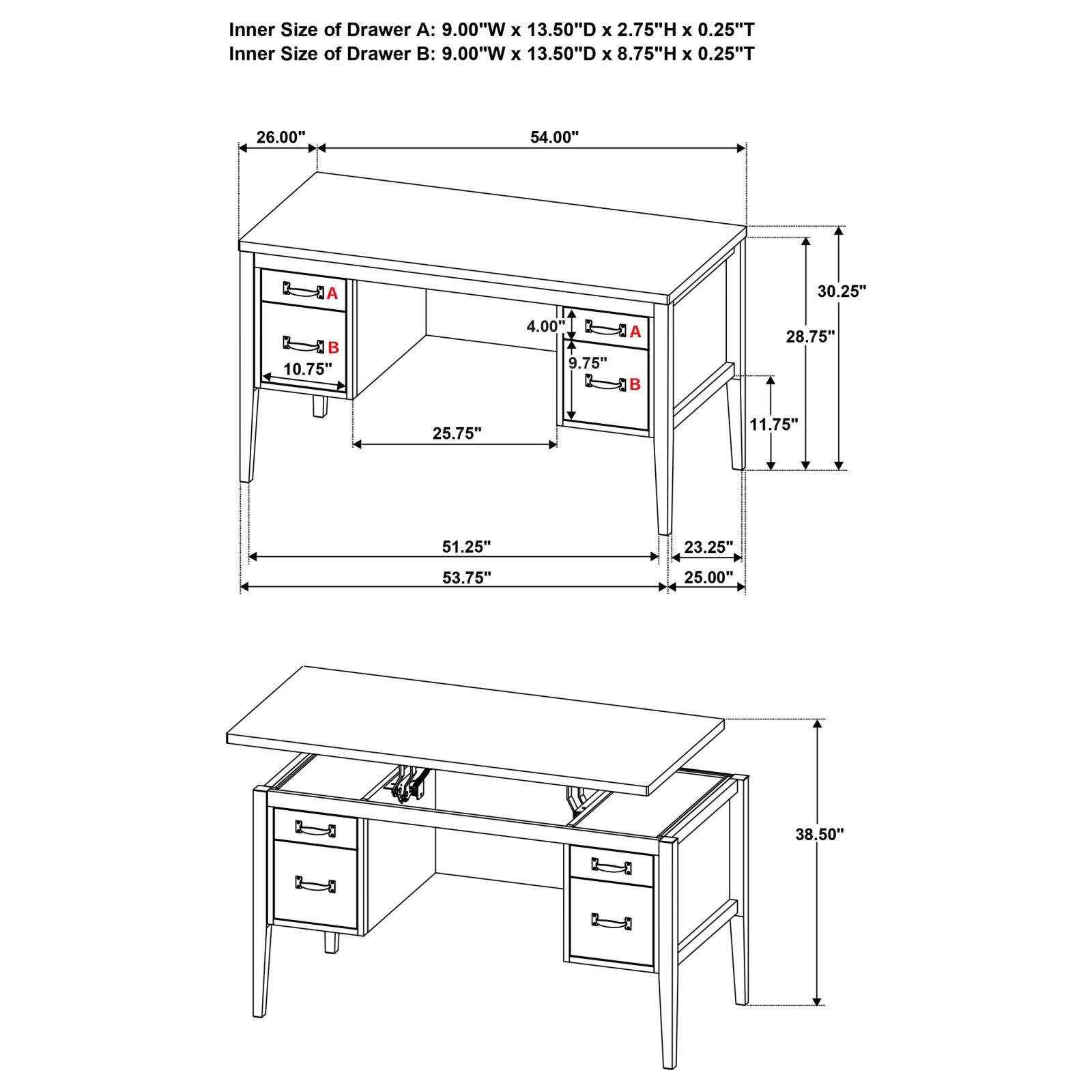 Graham 54-inch 4-drawer Double Pedestal Lift Top Computer Desk - Image 14
