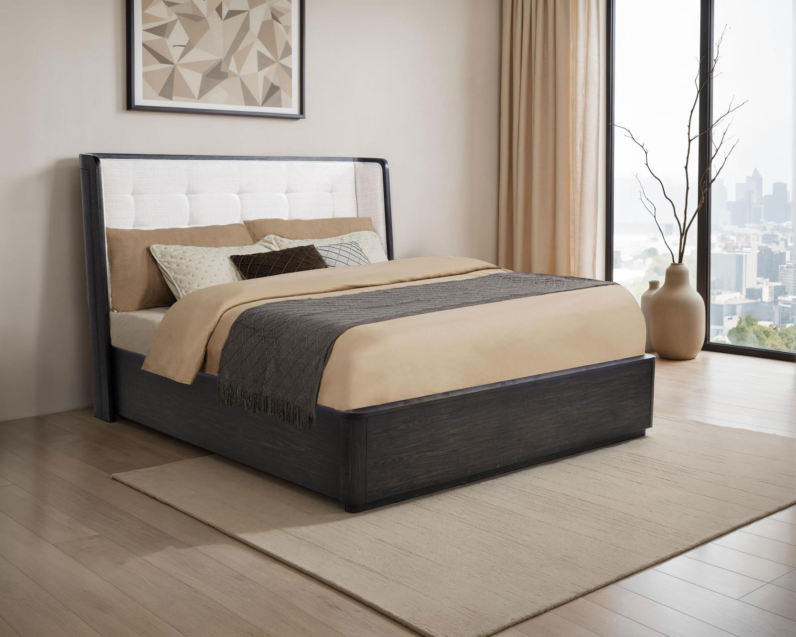 Leandro 55-inch Eastern King Wingback Bed Burnished Black - Image 2