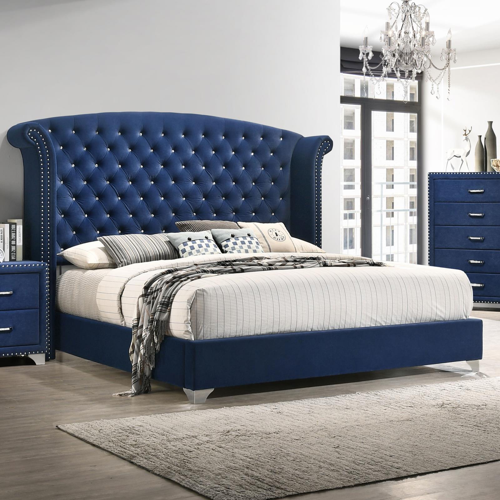 Melody Upholstered Eastern King Wingback Bed Pacific Blue - Image 2