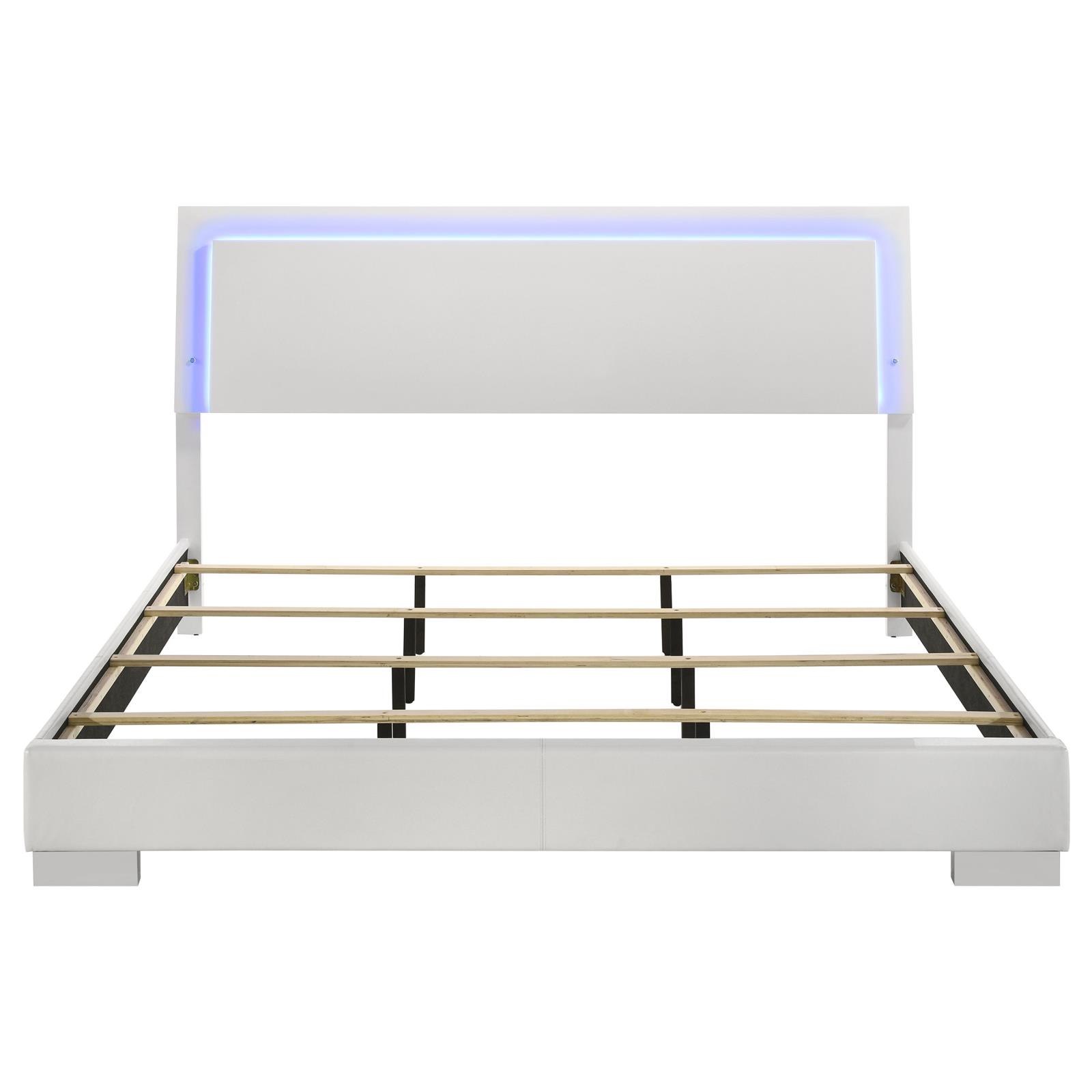 Felicity Wood Eastern King LED Panel Bed White High Gloss - Image 4