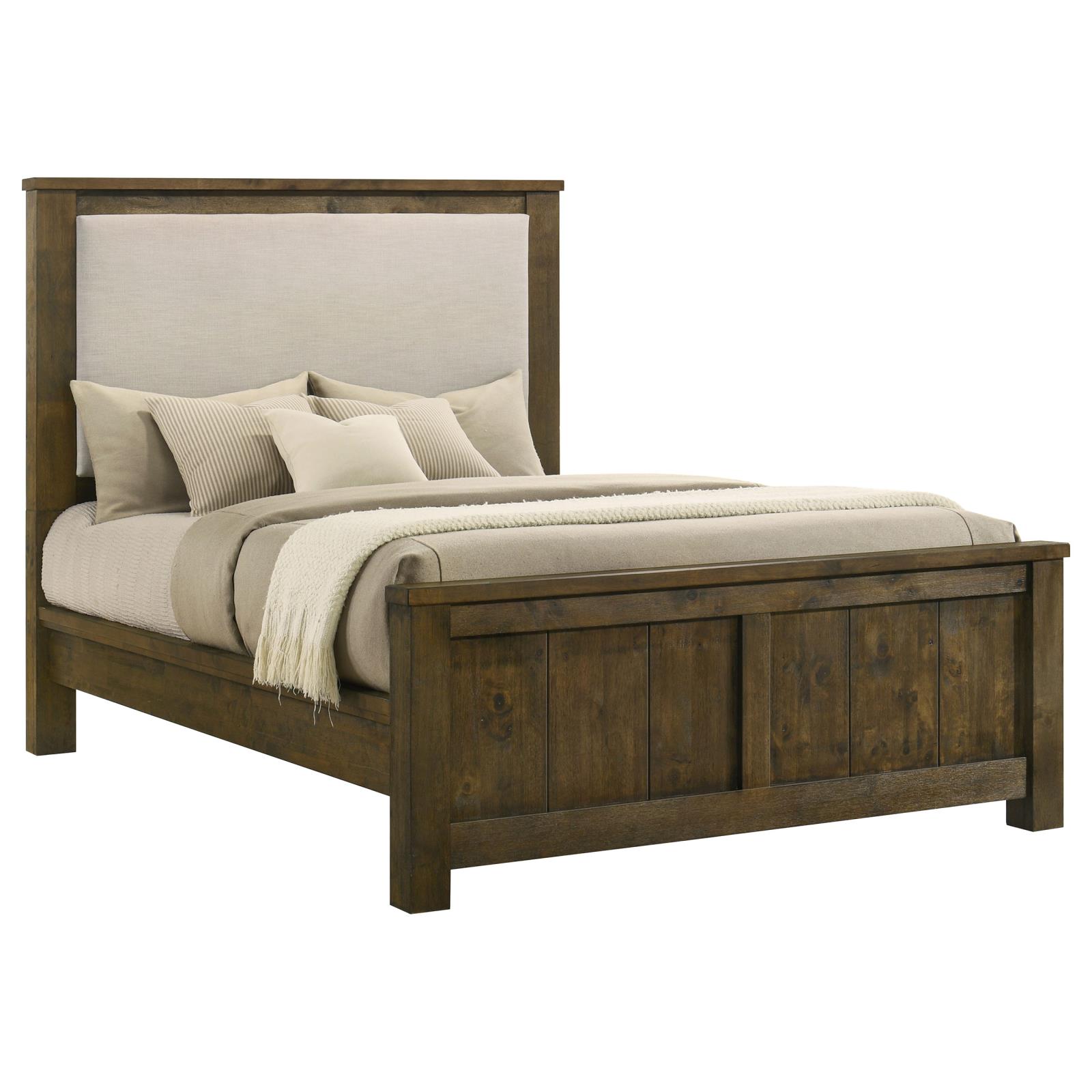 Doherty Queen Linen Upholstered Panel Bed Rustic Brown - Image 3