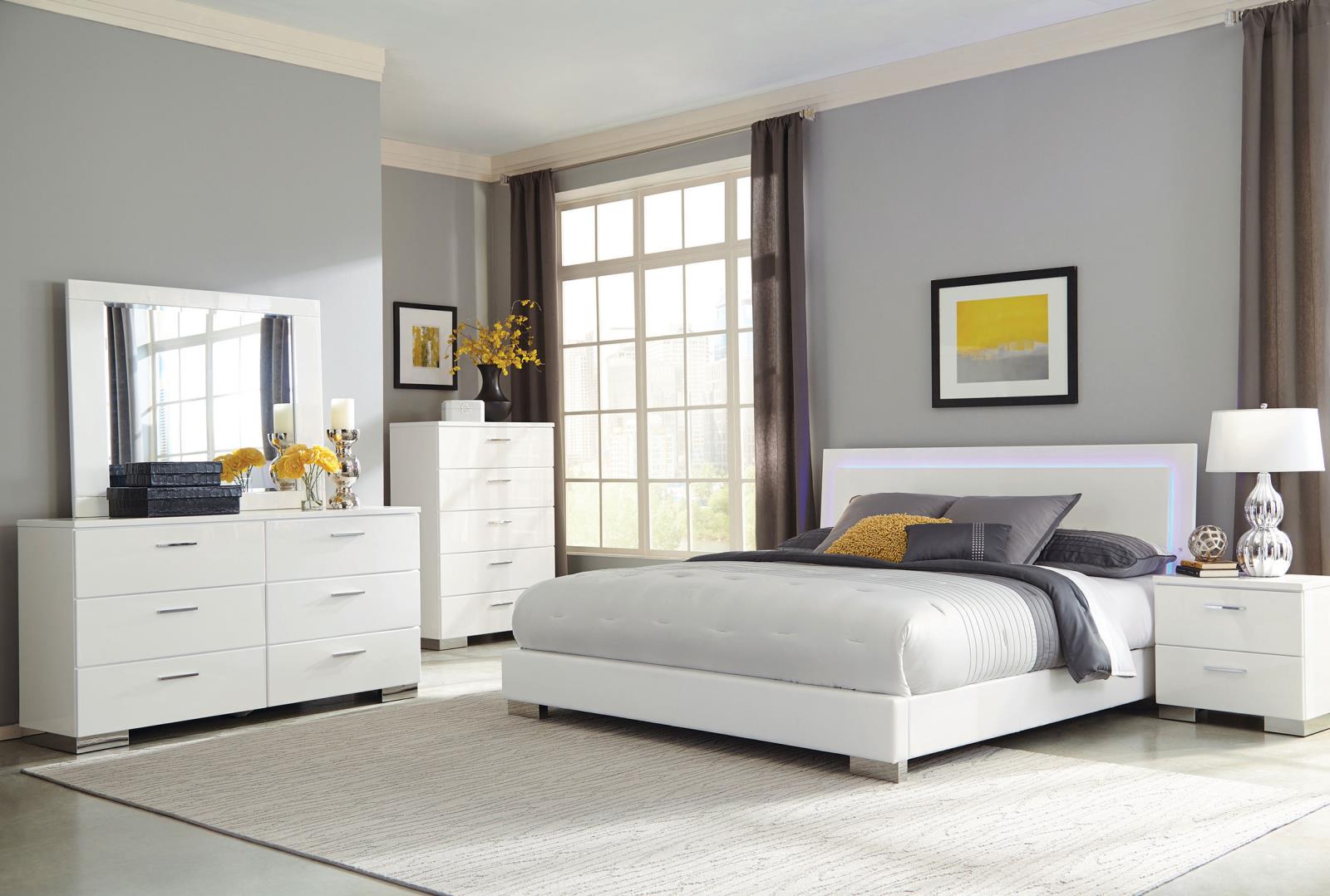 Felicity Wood Queen LED Panel Bed White High Gloss - Image 9