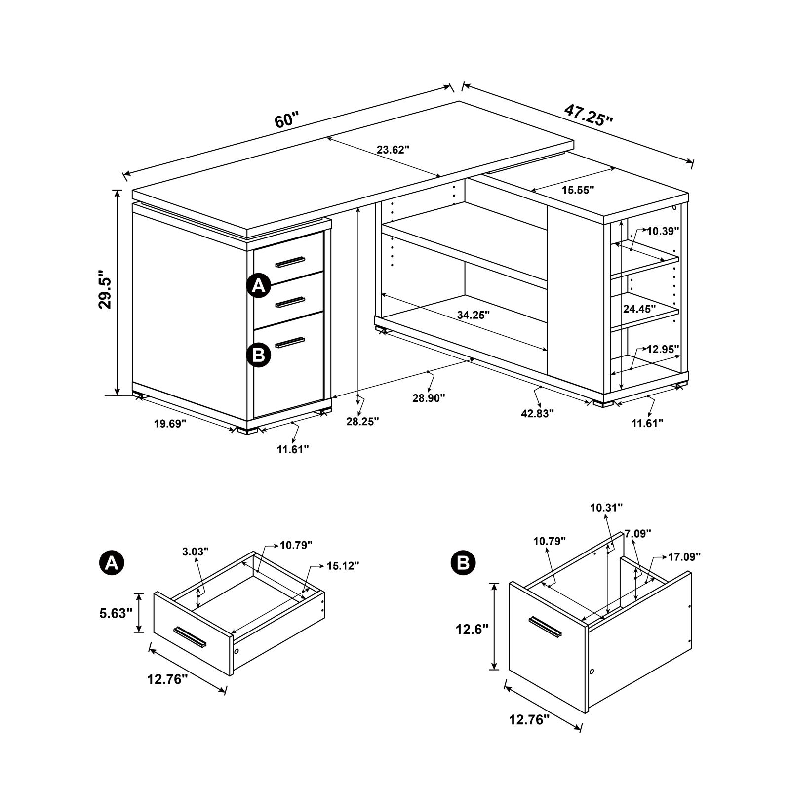 Yvette 60-inch 3-drawer L-Shape Computer Desk - Image 11