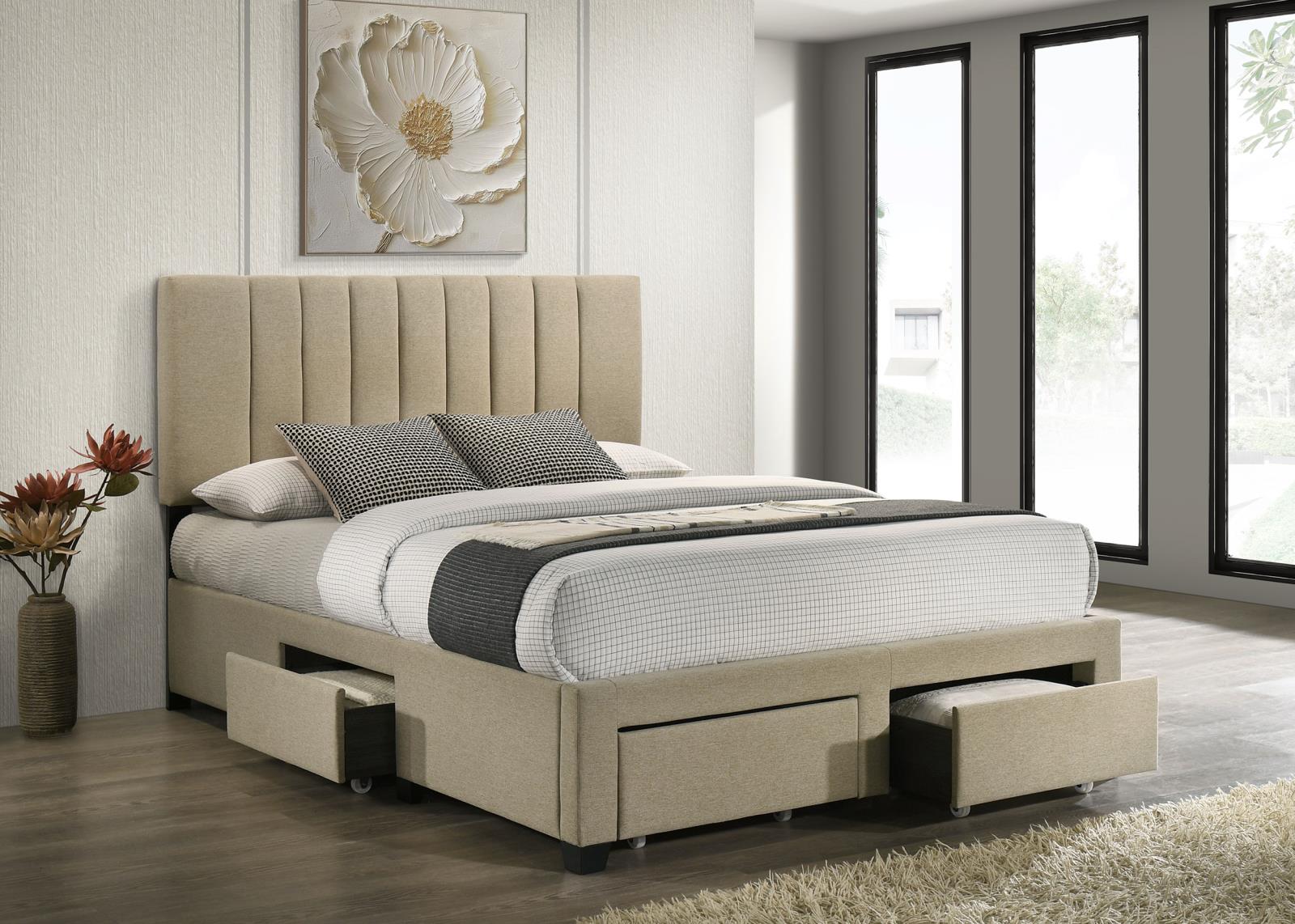 Wheatland 4-drawer Upholstered Queen Storage Bed Light Brown - Image 2