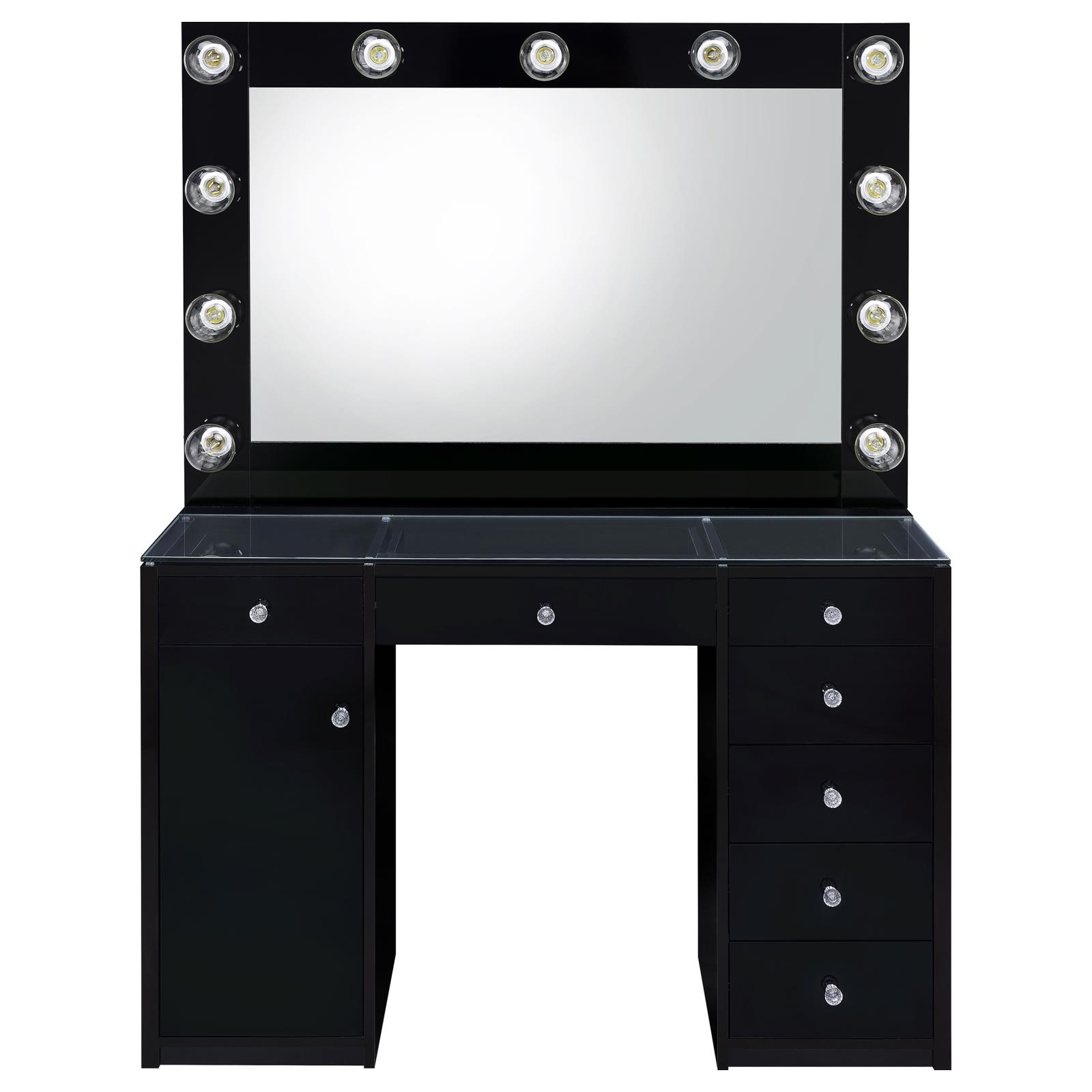 Acena 7-drawer Vanity Set with Lighting Black High Gloss - Image 5