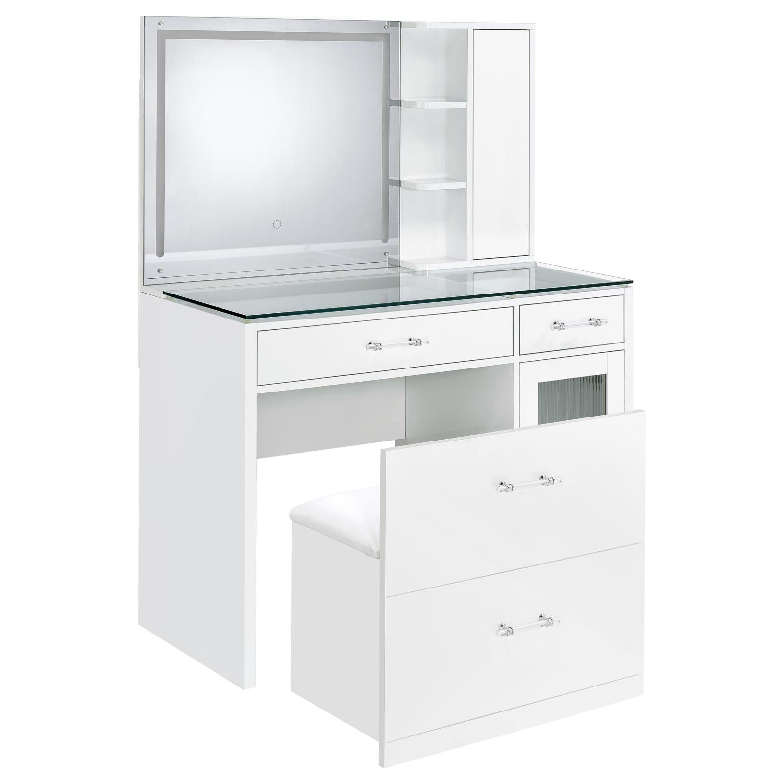 Flora 2-drawer Vanity Set with LED Mirror White High Gloss - Image 6