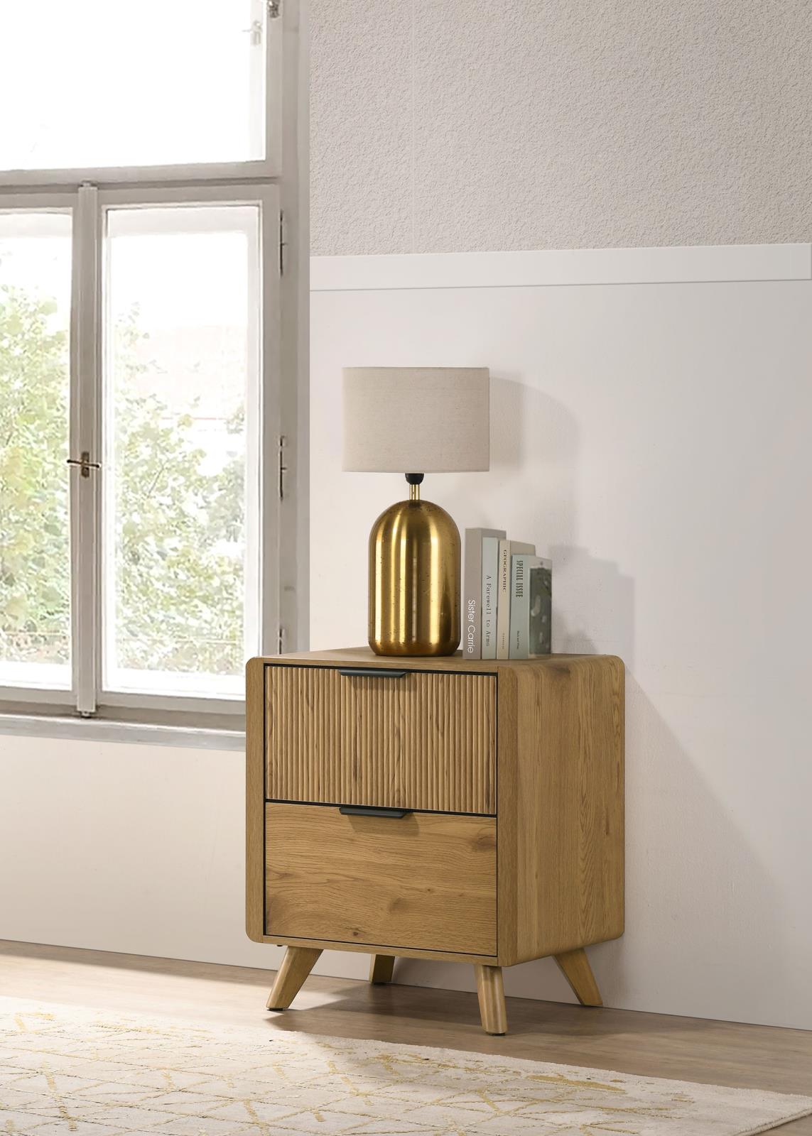 Bennett Mid-Century 2-Drawer Rubberwood Nightstand Light Oak - Image 2