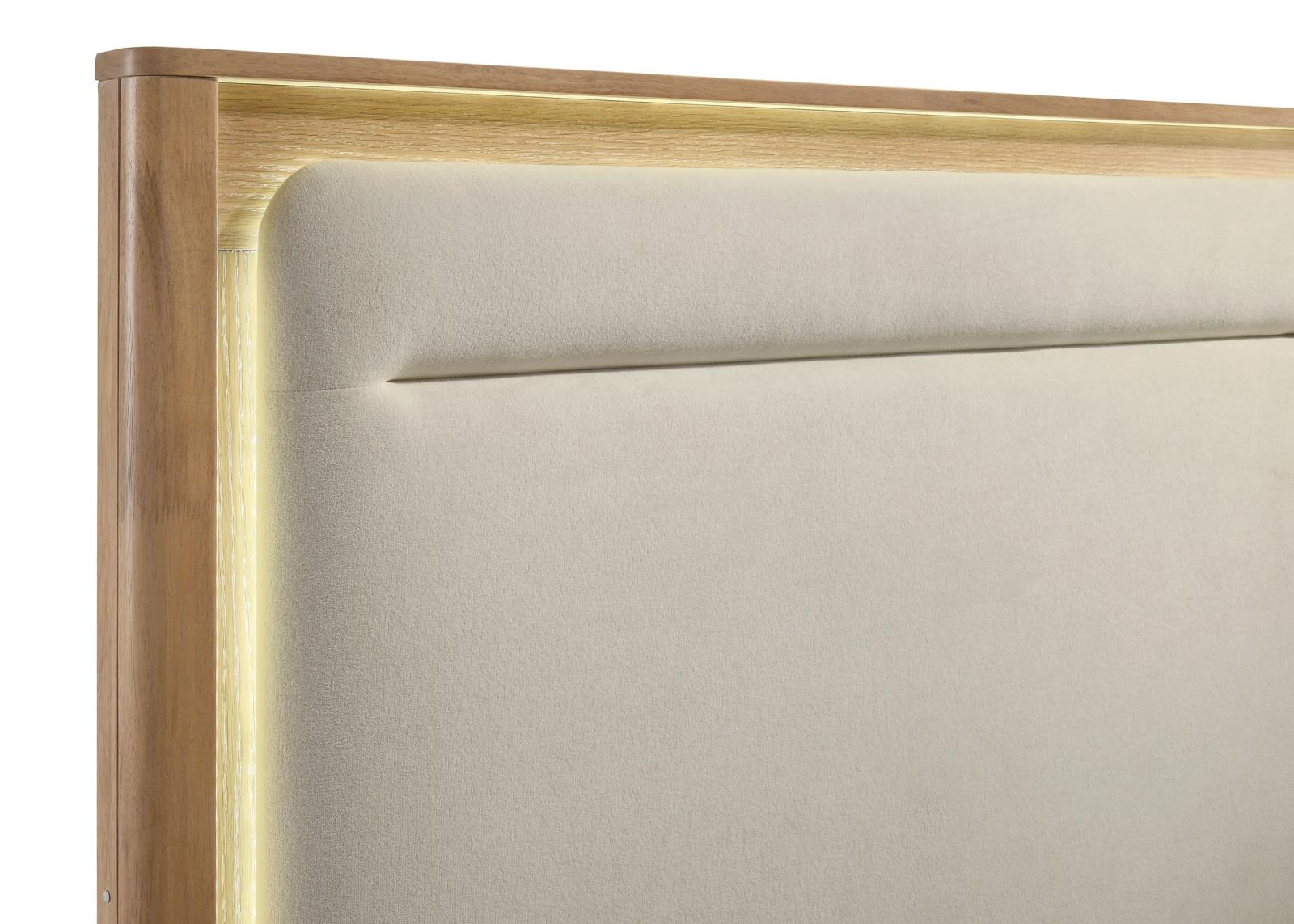 Leanne Eastern King LED Panel Bed Off White and Light Oak - Image 7