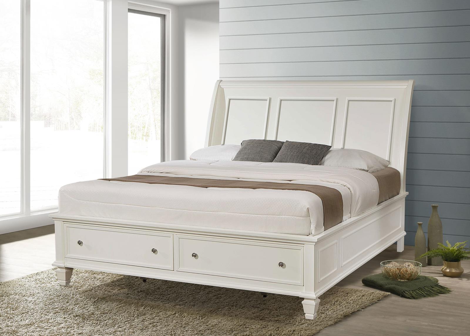 Sandy Beach Wood Eastern King Storage Panel Bed Cream White - Image 2