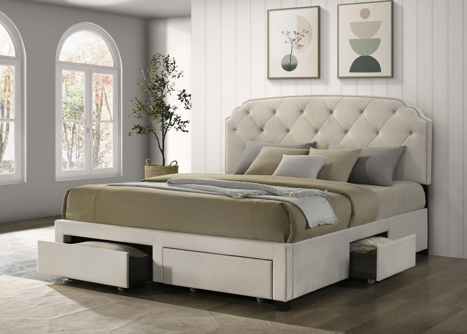 Marianna 4-drawer Upholstered Eastern King Storage Bed Cream - Image 2