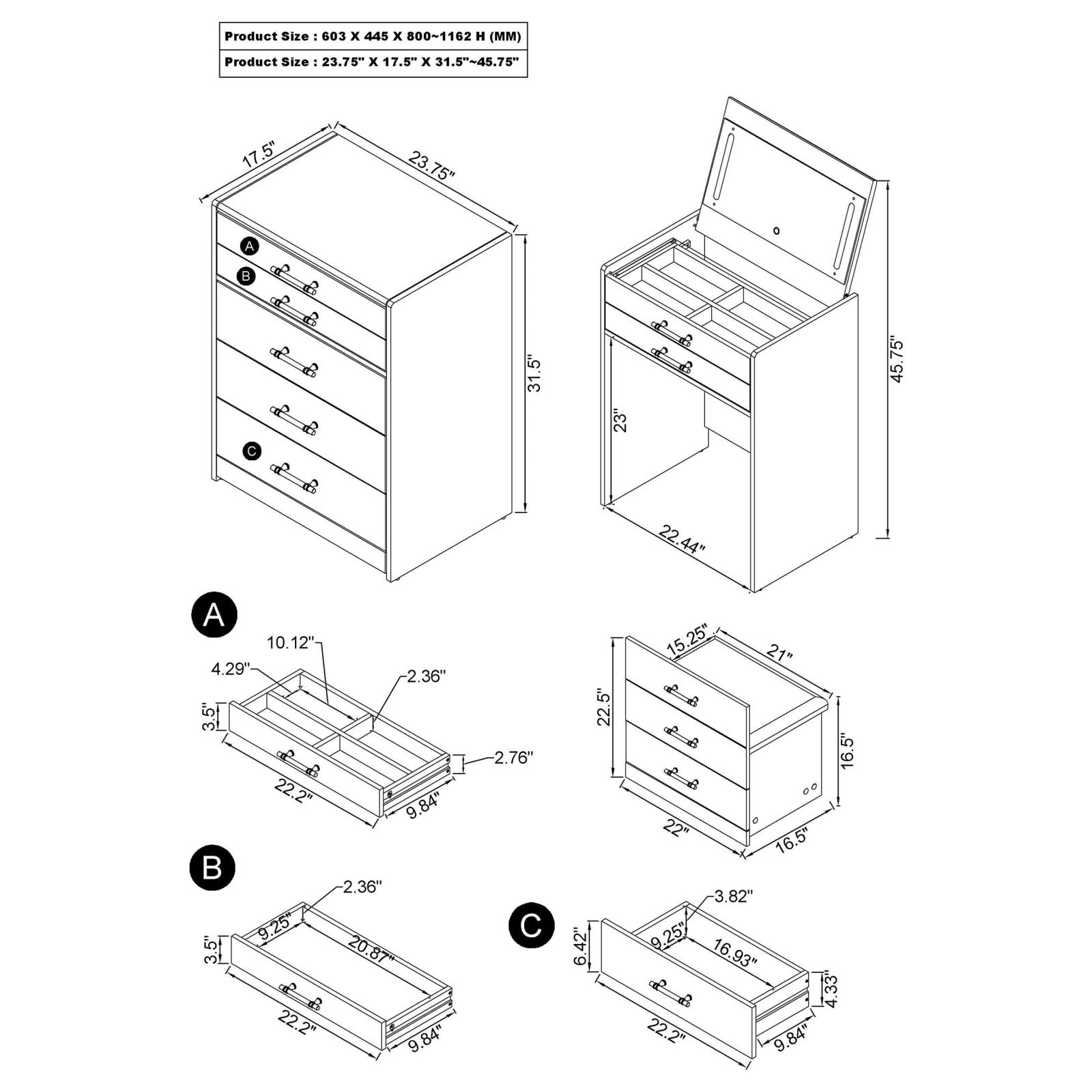 Danbury 3-drawer Makeup Vanity & Stool Set White High Gloss - Image 20