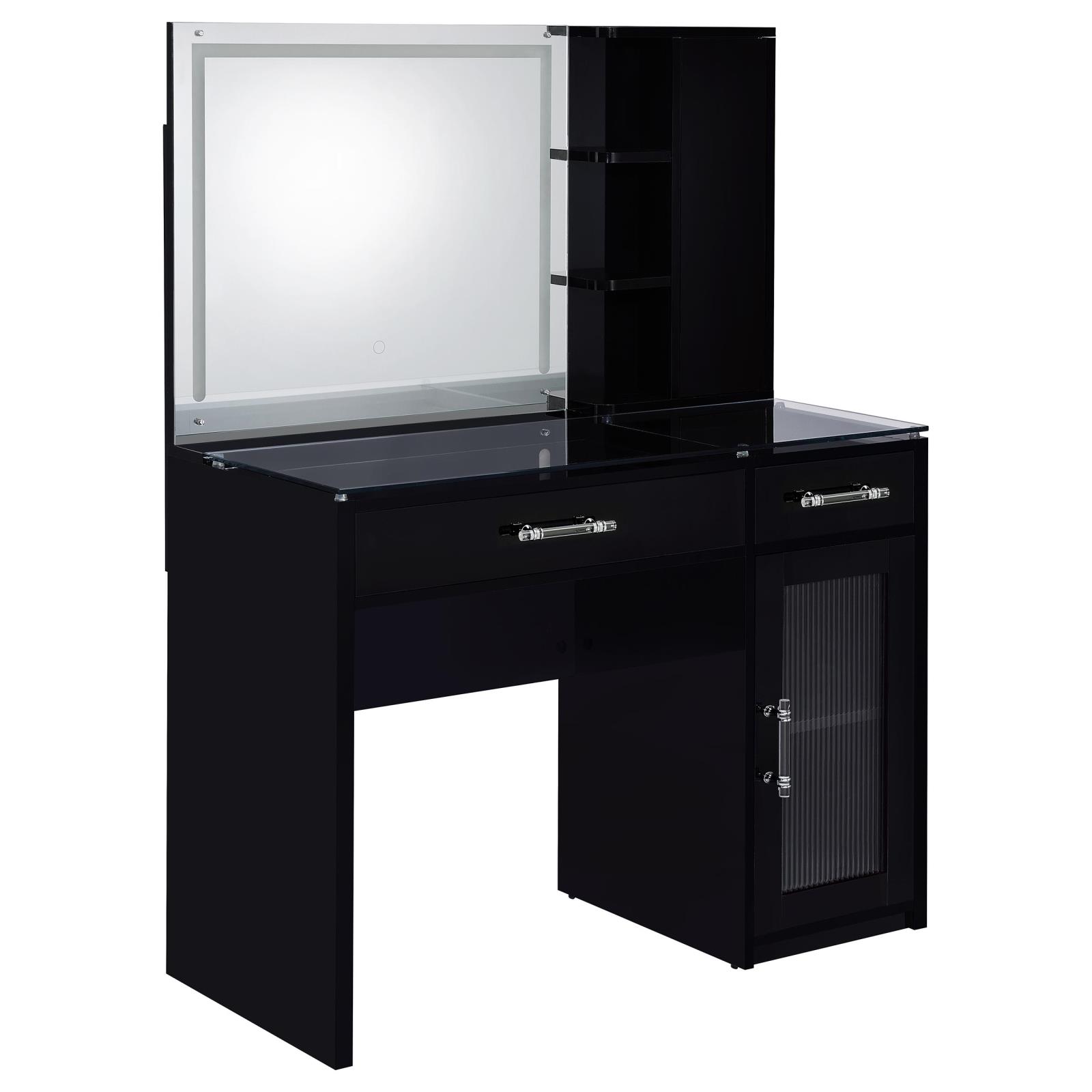 Flora 2-drawer Vanity Set with LED Mirror Black High Gloss - Image 7