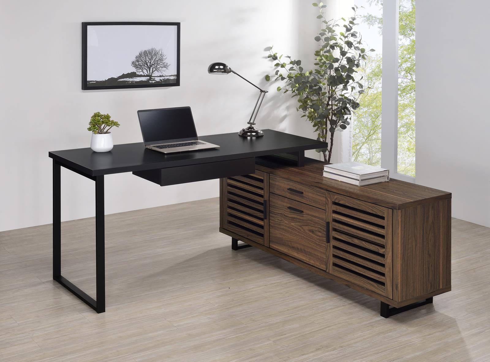 Maddox 60-inch L-Shape Office Computer Desk Black and Walnut - Image 2