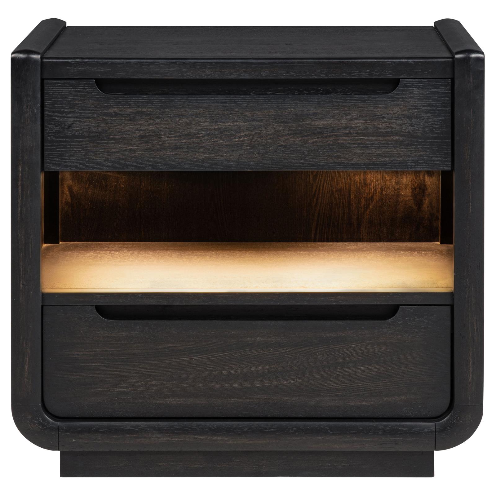 Leandro 2-drawer LED Nightstand with USB Burnished Black - Image 3