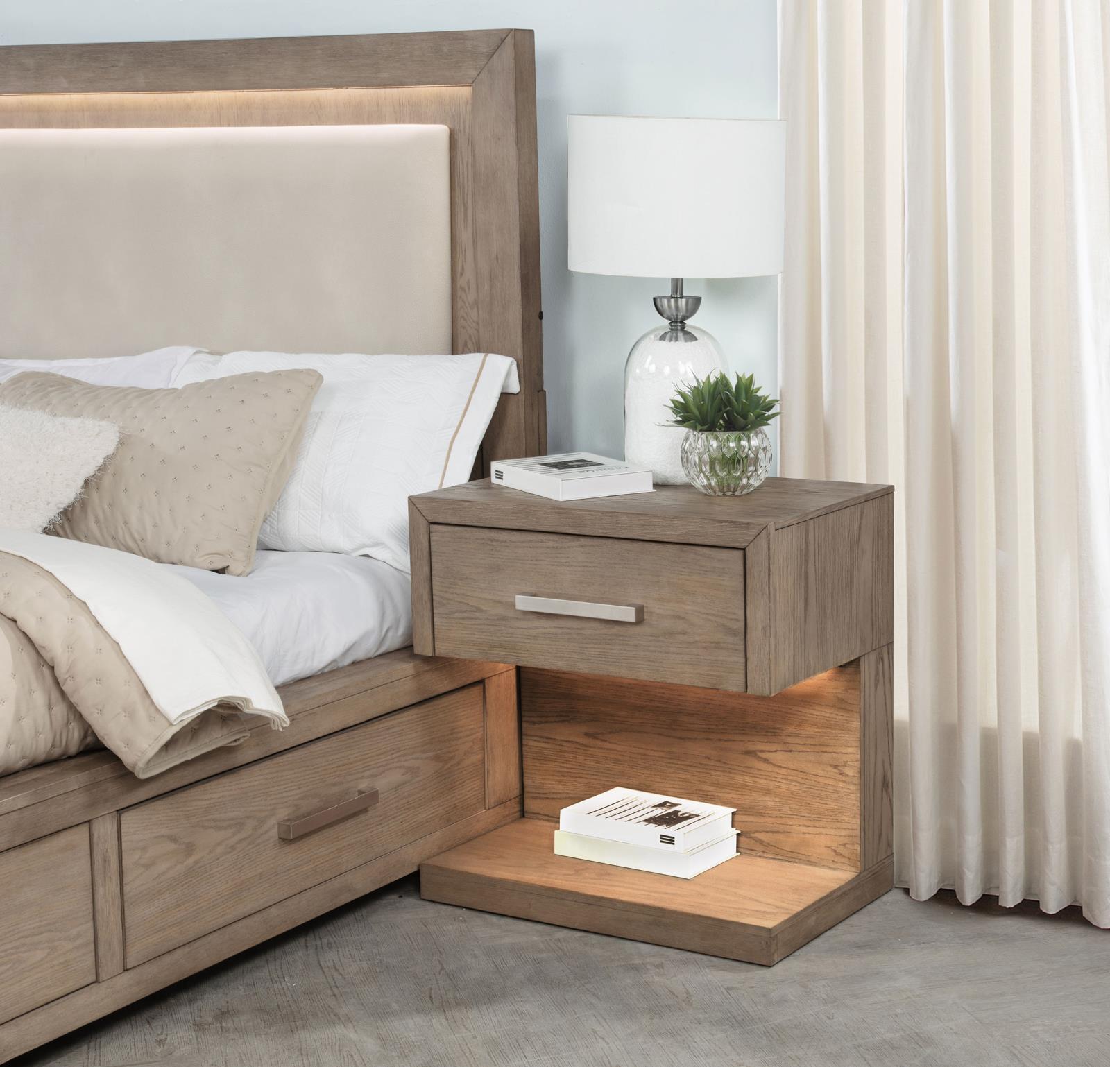 Kenora 1-drawer Nightstand Bedside Table Barley Brown - Image 2