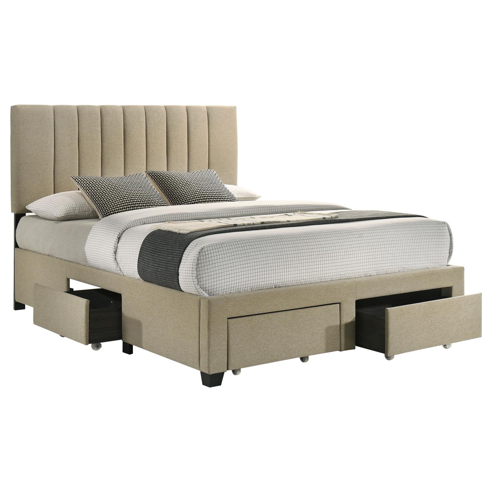 Wheatland 4-drawer Upholstered Queen Storage Bed Light Brown - Image 5