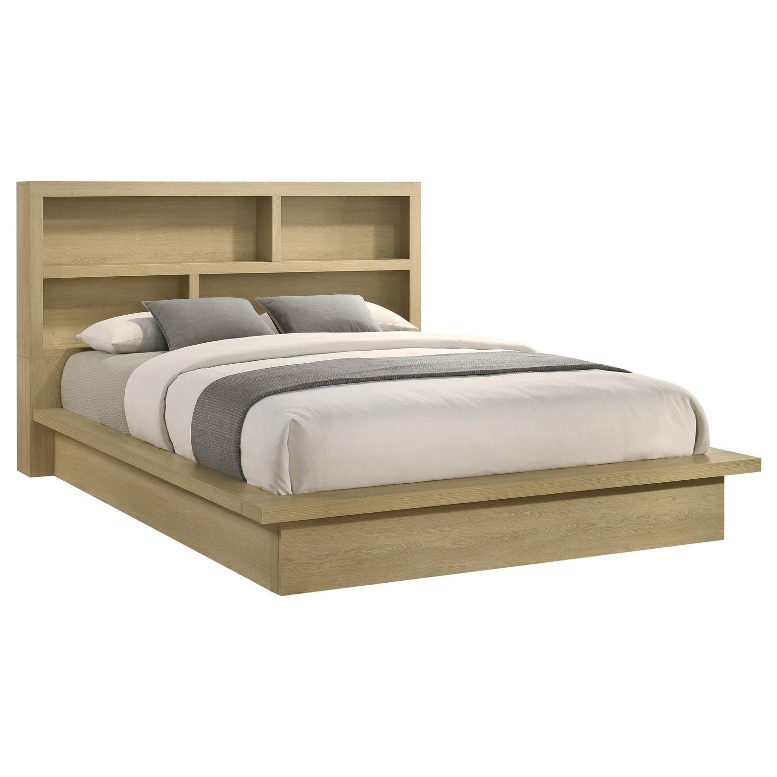 Hendricks Eastern King Bookcase Headboard Platform Bed Light Oak - Image 3
