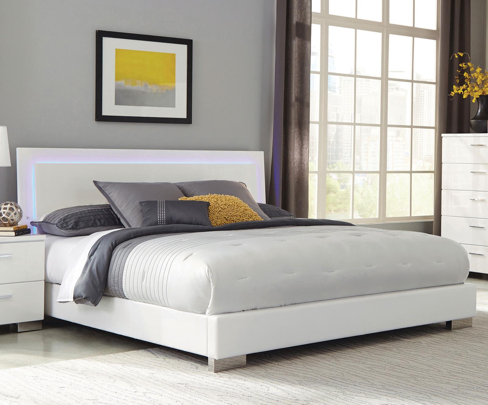 Felicity Wood California King LED Panel Bed White High Gloss - Image 2