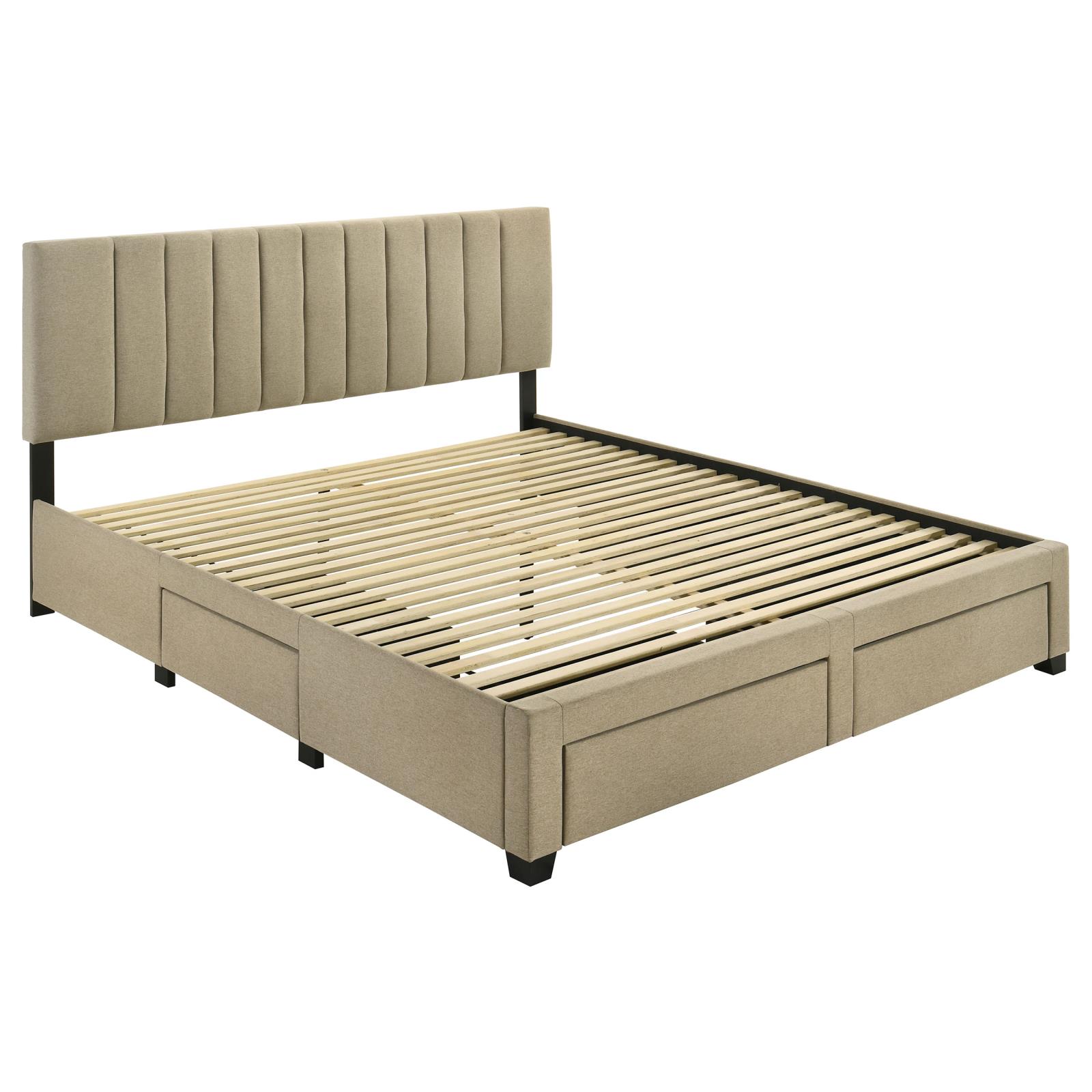 Wheatland 4-drawer Upholstered Eastern King Storage Bed Brown - Image 3