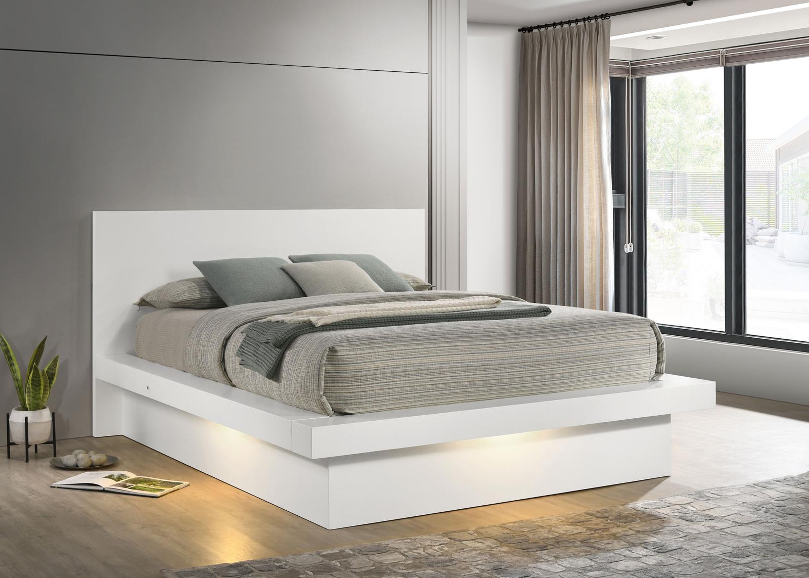 Jessica Wood Eastern King LED Panel Bed Snow White - Image 2