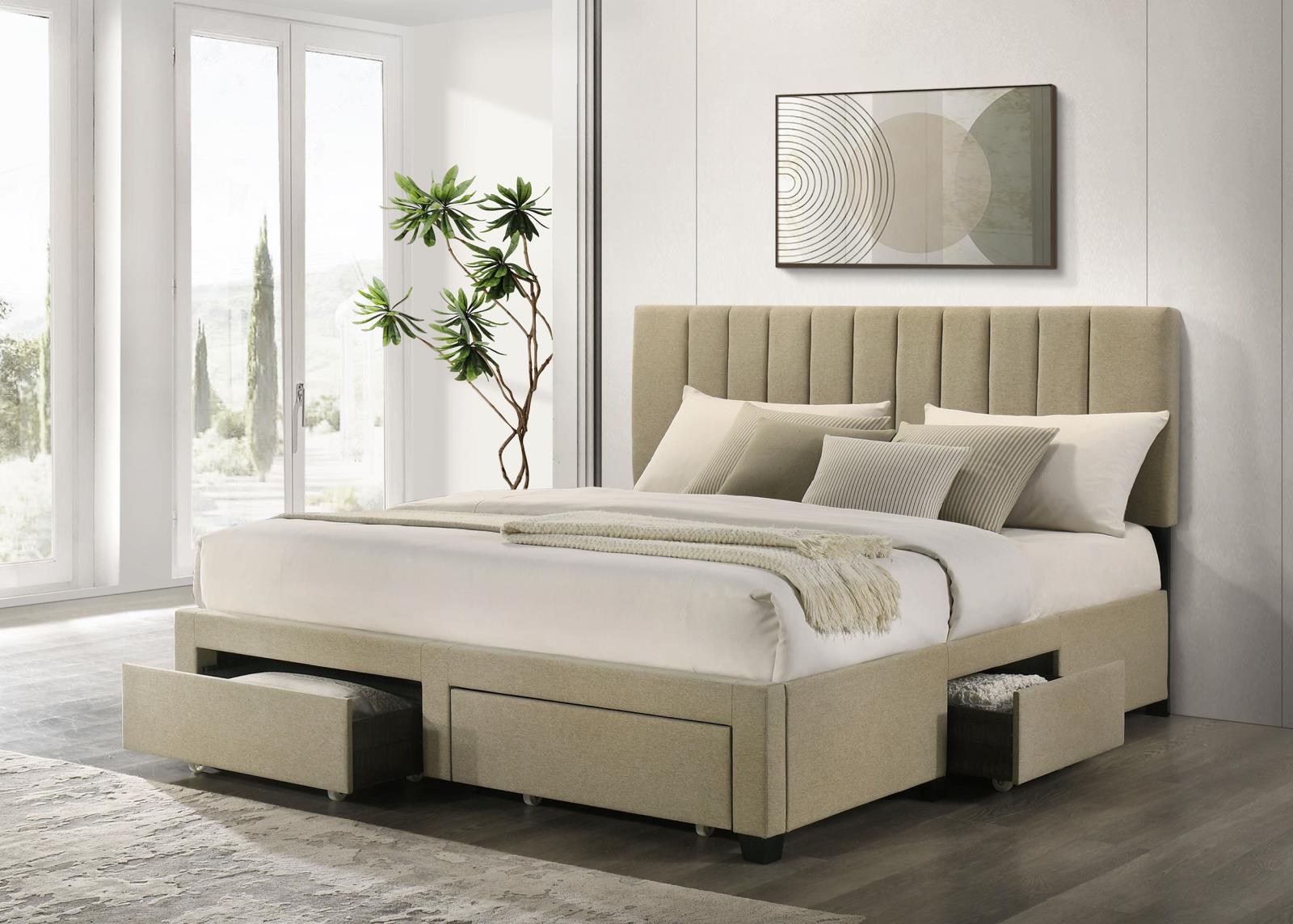 Wheatland 4-drawer Upholstered Eastern King Storage Bed Brown - Image 2