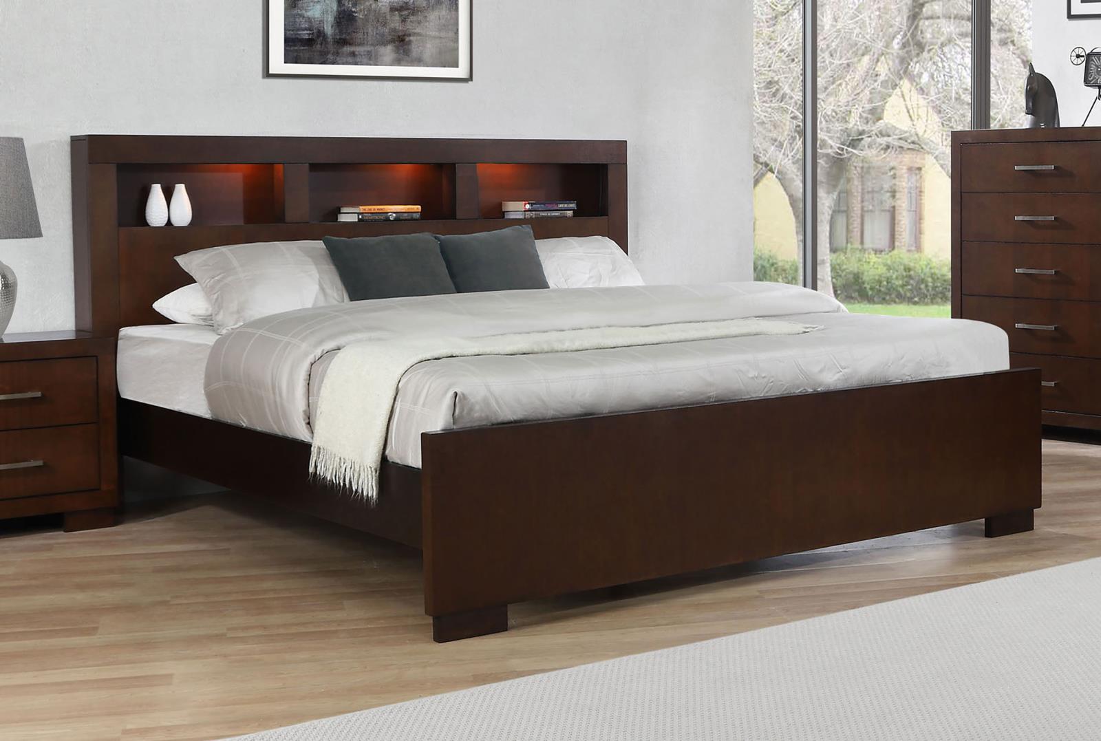Jessica Eastern King LED Storage Bookcase Bed Cappuccino - Image 2