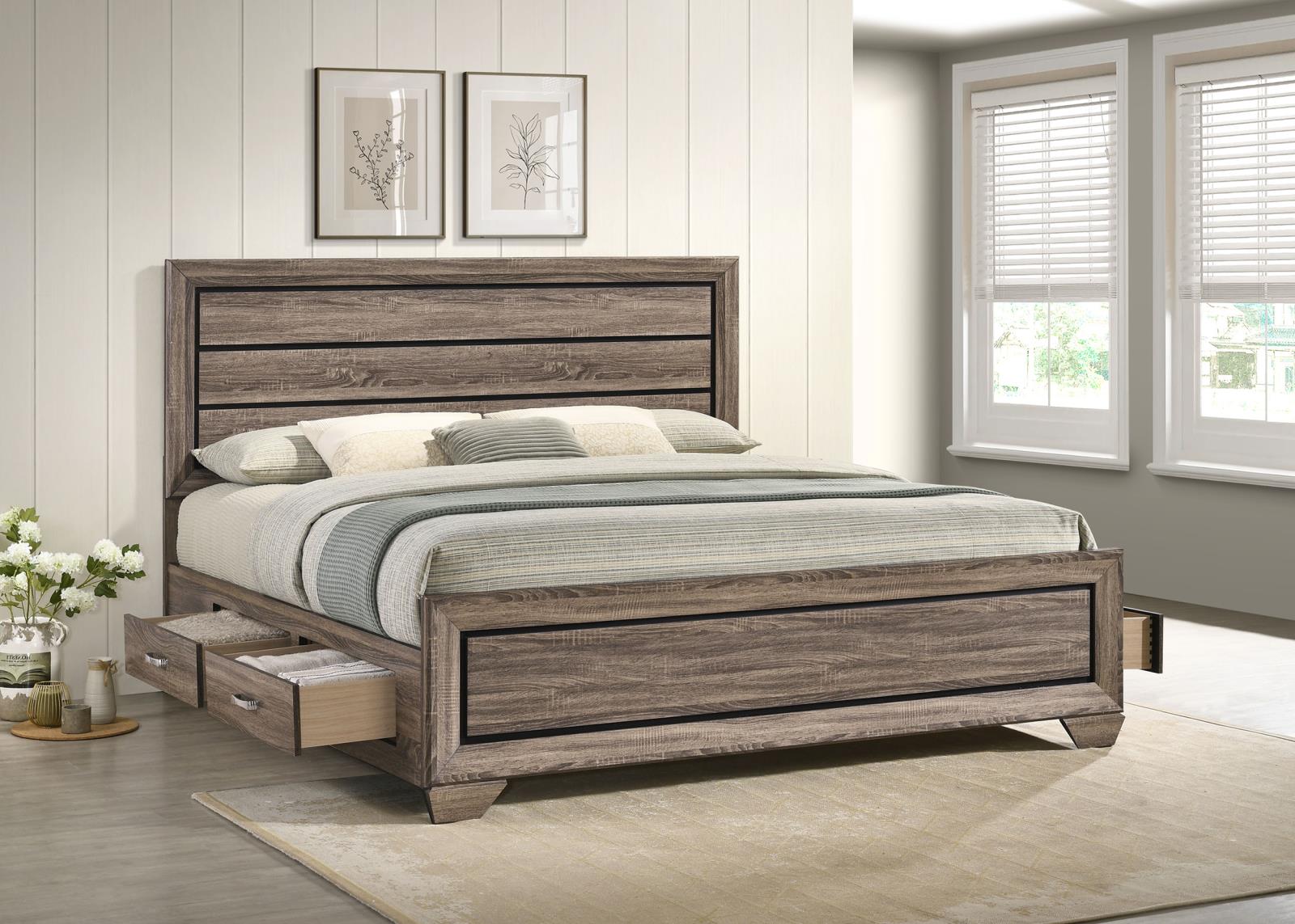Kauffman Wood Eastern King Storage Panel Bed Washed Taupe - Image 2