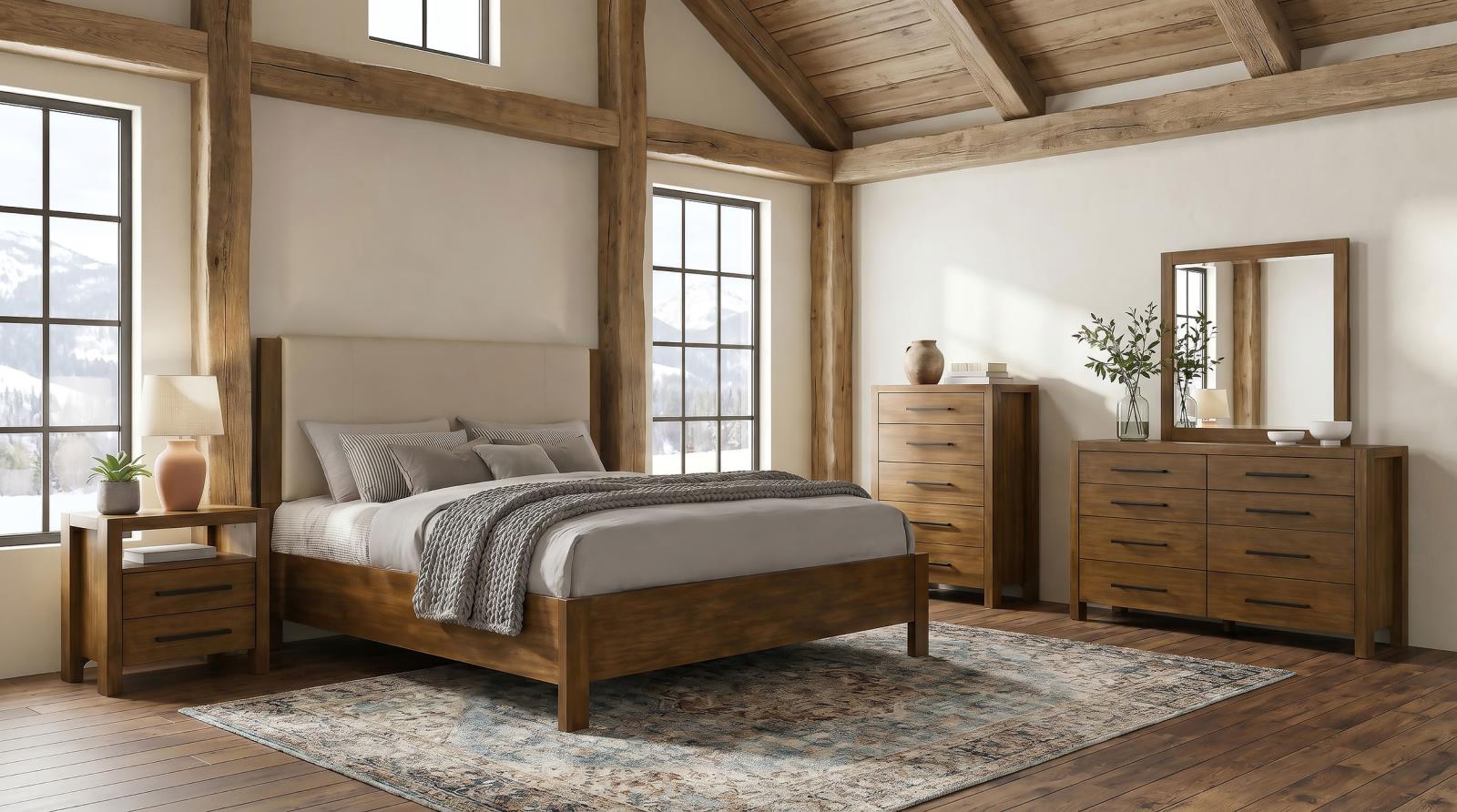 Adderley Queen Wood Panel Bed Cream and Warm Brown - Image 12