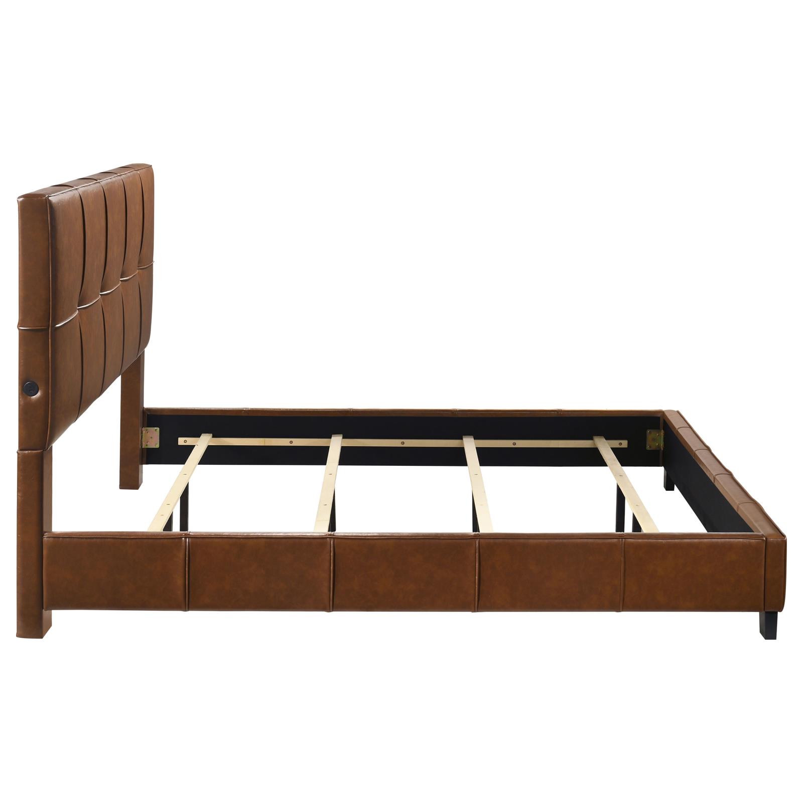 Farrell Eastern King Leatherette Upholstered Panel Bed Brown - Image 5