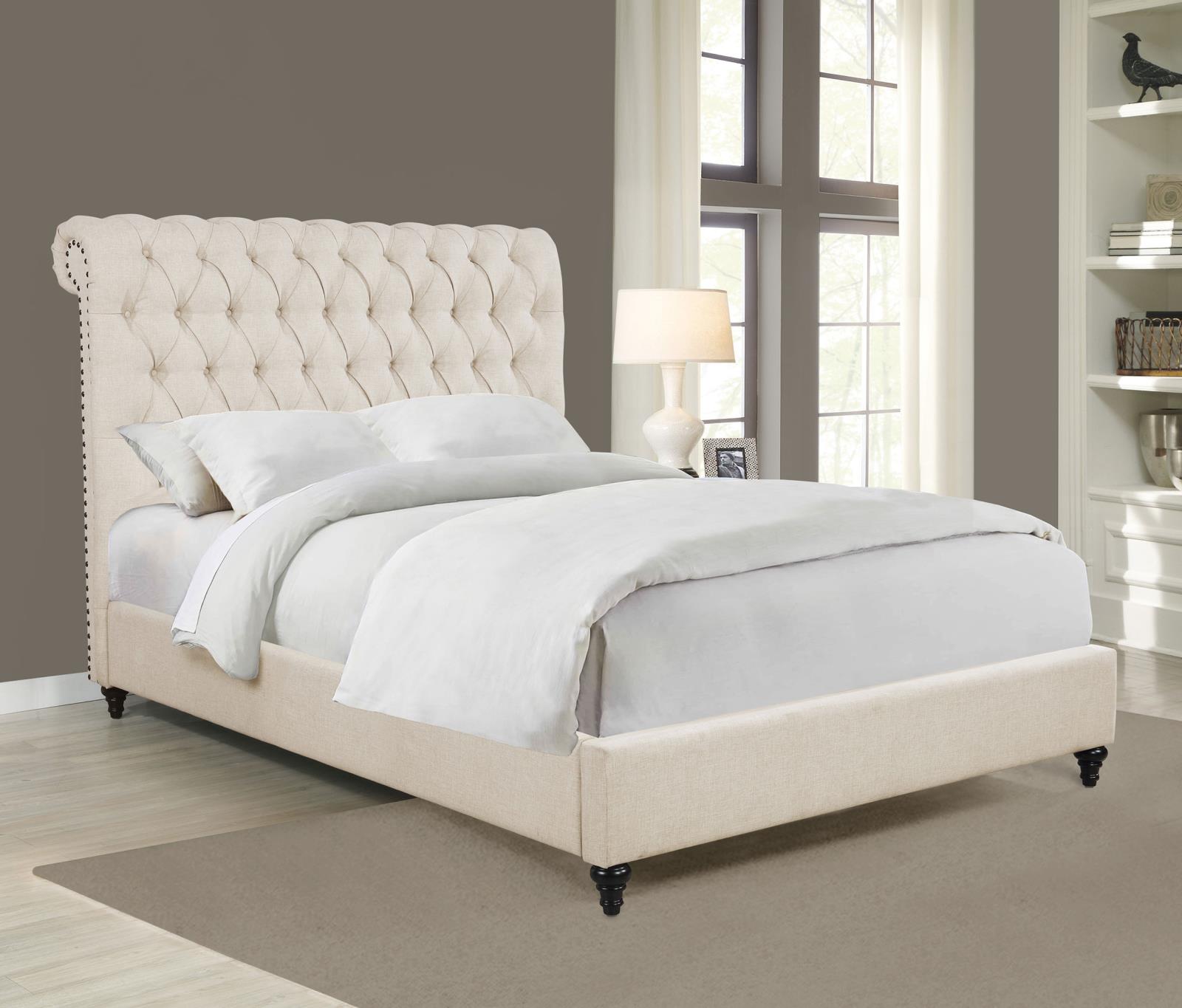 Devon 57-inch Upholstered California King Panel Bed Beige - Image 2