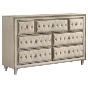 Antonella 7-drawer Upholstered Dresser Ivory and Camel