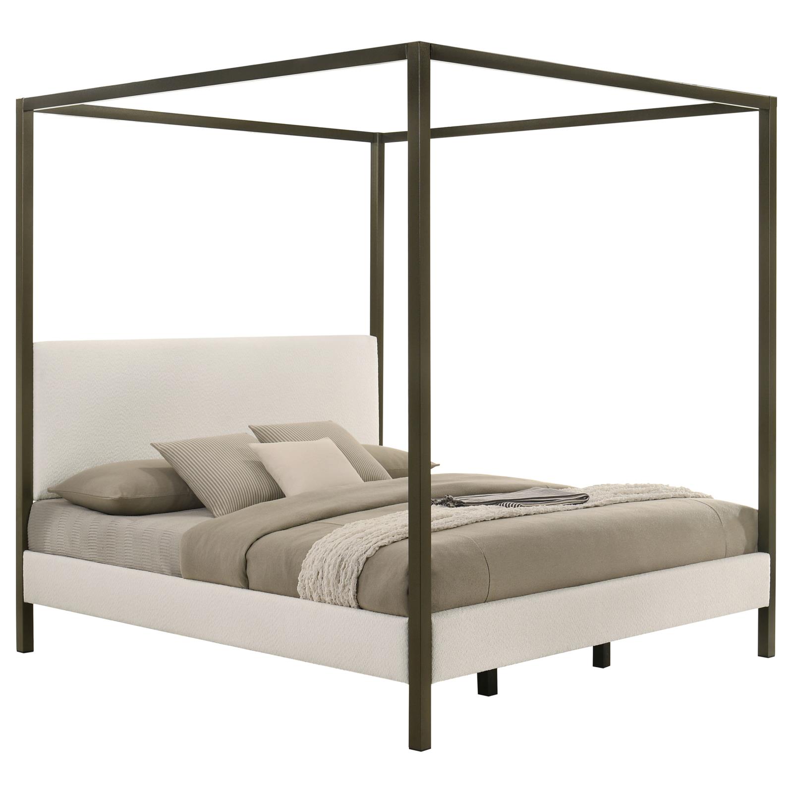 Monroe Upholstered Eastern King Canopy Bed Vanilla - Image 3