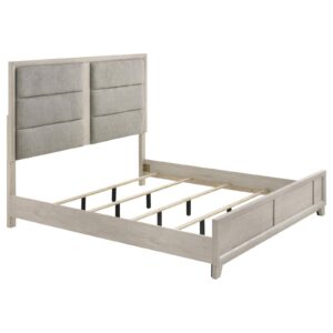 Farre Eastern King Upholstered Platform Panel Bed Washed Grey
