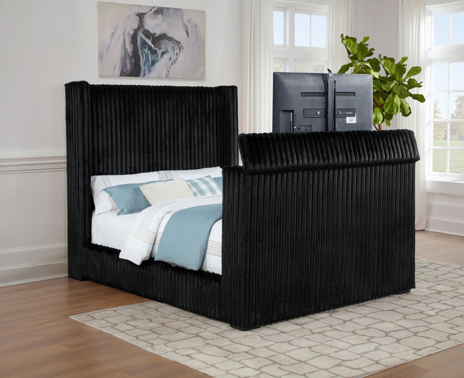 Centergrove Upholstered Queen Wingback TV Bed Black - Image 3